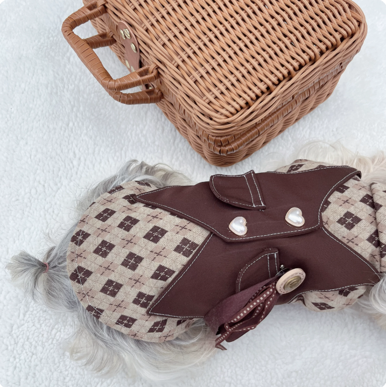 Vintage Brown Plaid Pet Dress
