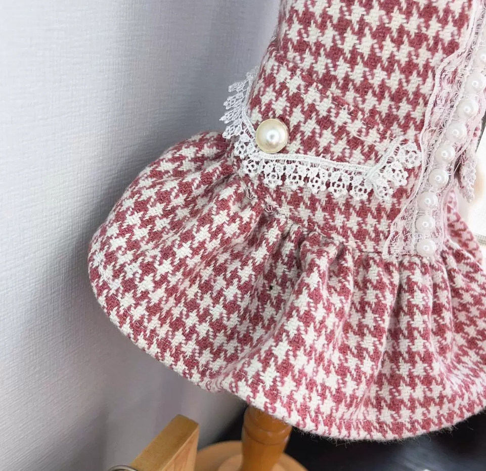 Red Houndstooth Princess Pet Dress