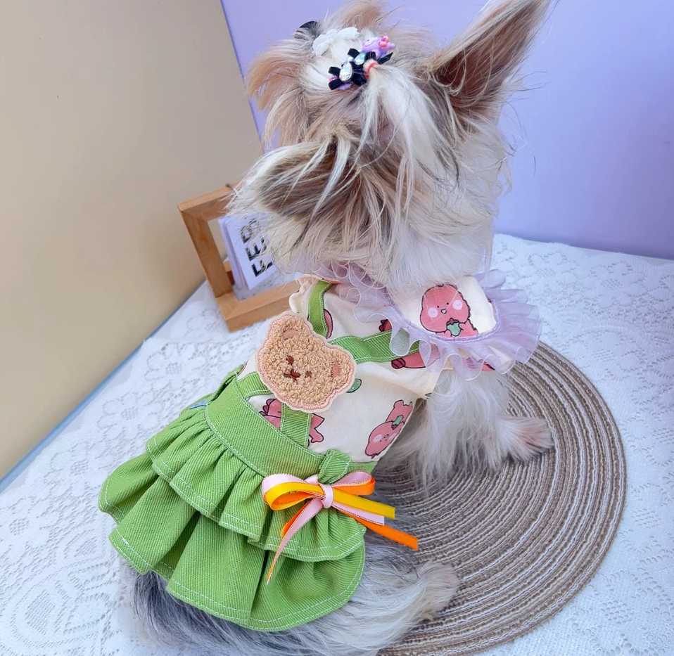 Green Fruit Print Ruffle Pet Dress