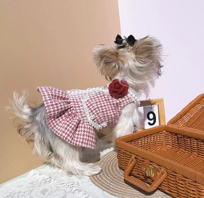 Red Houndstooth Princess Pet Dress