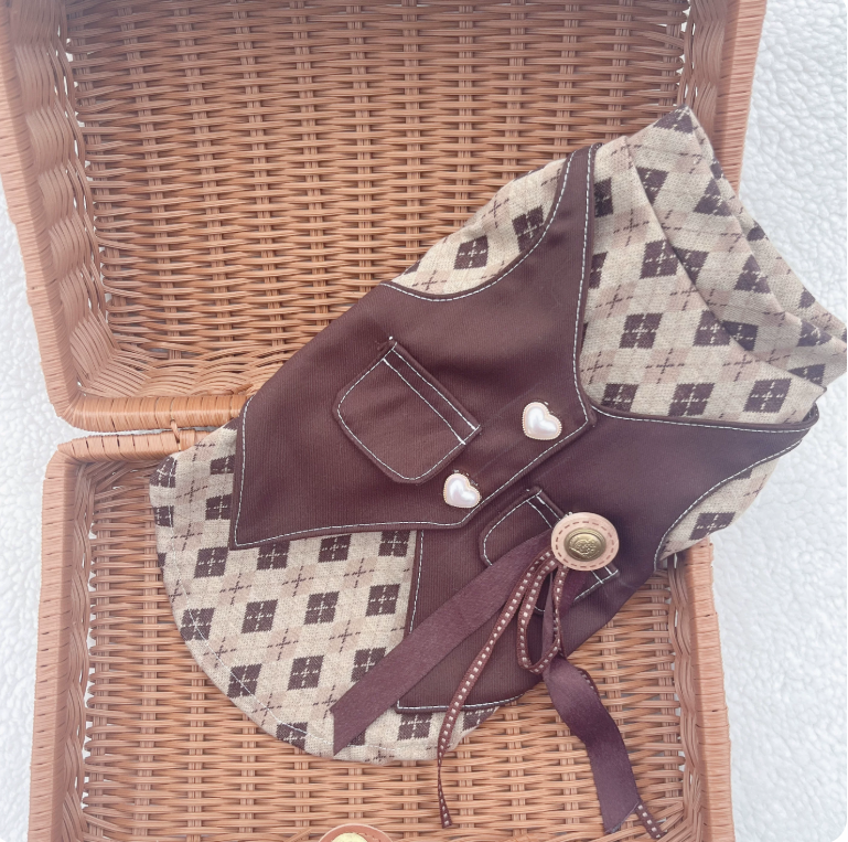 Vintage Brown Plaid Pet Dress