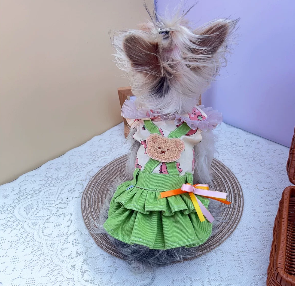 Green Fruit Print Ruffle Pet Dress
