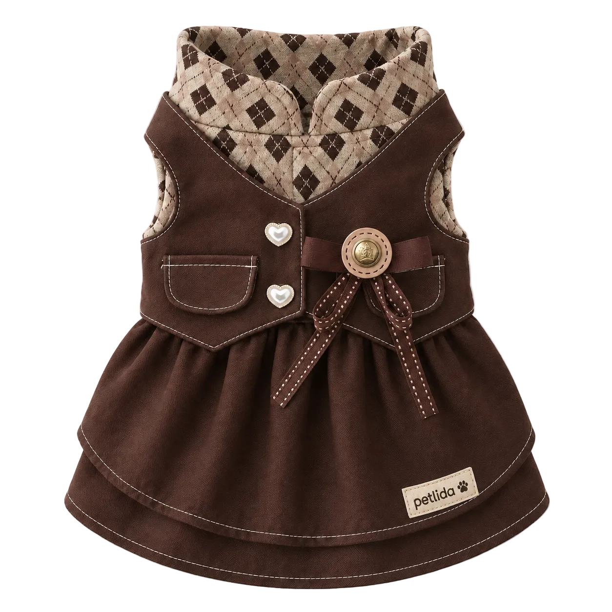 Vintage Brown Plaid Pet Dress