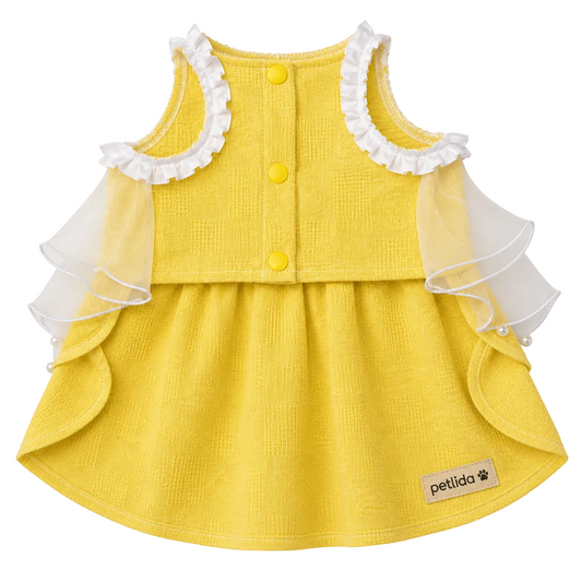 Yellow Bow Tulle Pet Dress