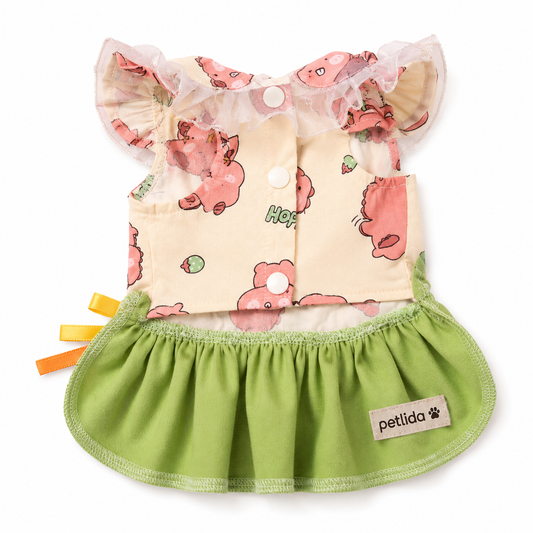 Green Fruit Print Ruffle Pet Dress