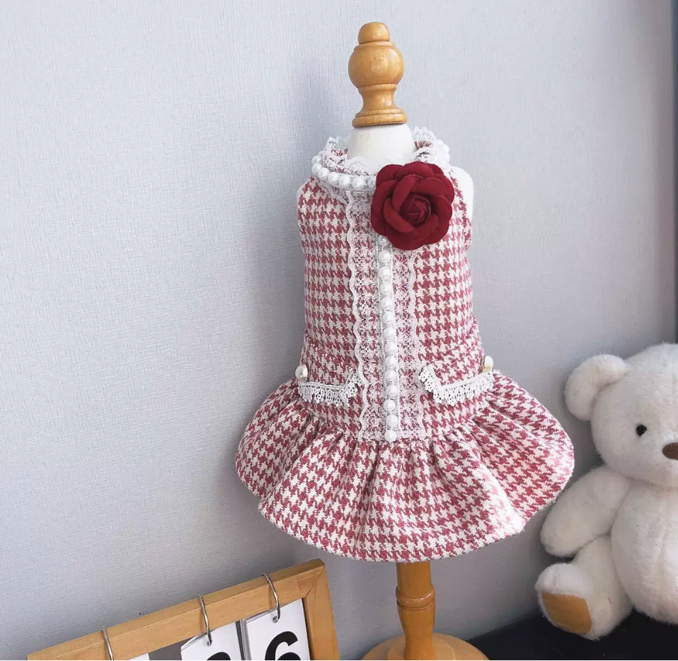 Red Houndstooth Princess Pet Dress