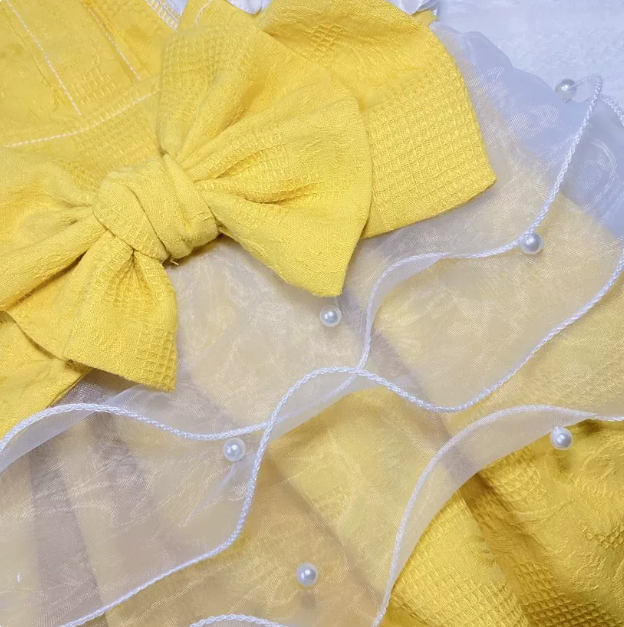 Yellow Bow Tulle Pet Dress